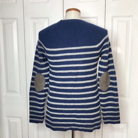 Madewell 💯% merino stadium striped sweater, leather elbow patches, item 07741 - Picture 4 of 7
